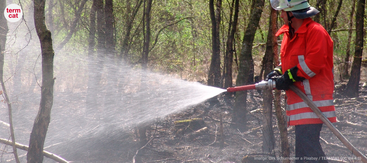 un bomber en un incendi forestal